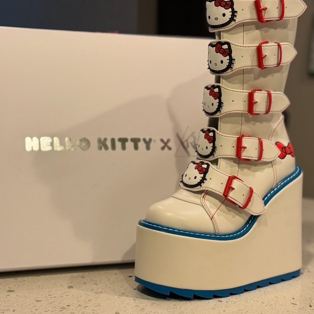 Hello Kitty White Blue & Red  Platform Boots